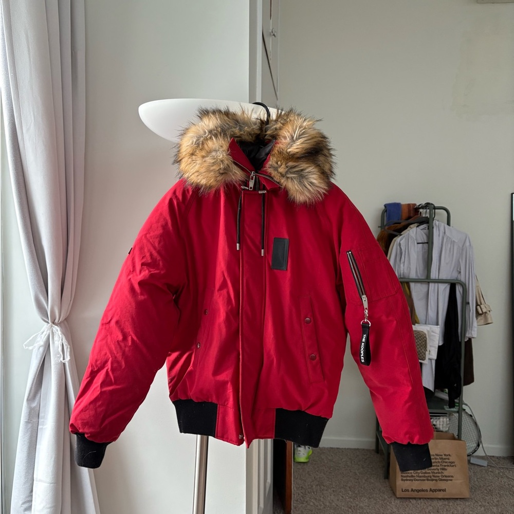 The Kooples Vibrant Red Jacket with Faux Fur Trim